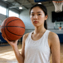女性篮球爱好者用户头像，手持应援毛巾
