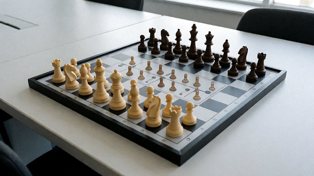 战术板上摆放着球员棋子与比赛阵型示意图